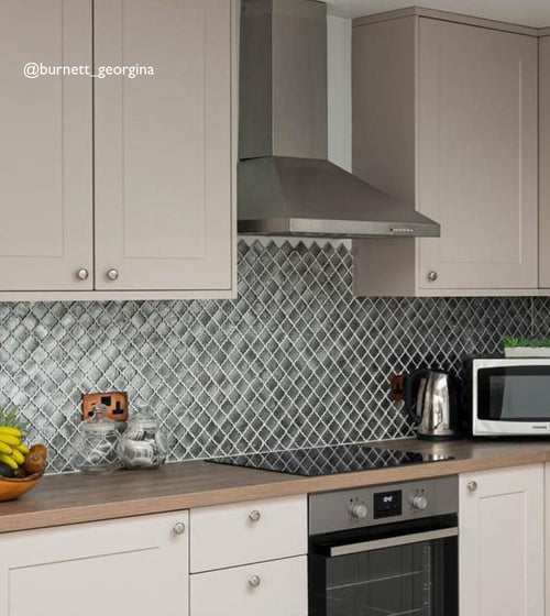 Metallic Vitreum Argentum Arabesque Silver Glass Tile Metallic Kitchen Tiles