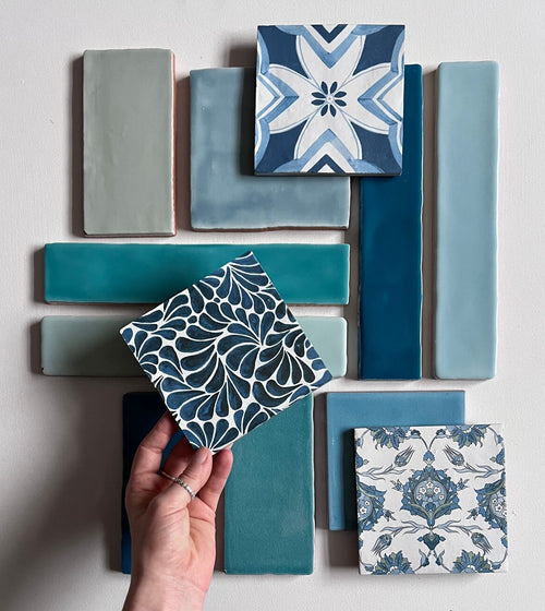 Kelmscott Emery Blue Patterned Tile Wall Tiles