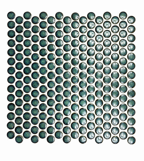 Copenhagen Penny Round Dark Green Mosaic Stone Kitchen Tiles