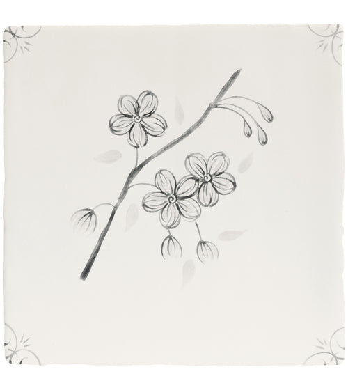 English Delft Blossom Charcoal Matt Tile Handmade Kitchen Tiles