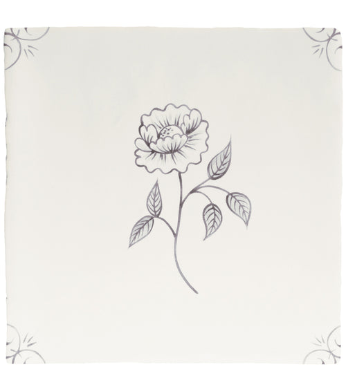 English Delft Peony Charcoal Matt Tile Handmade Kitchen Tiles