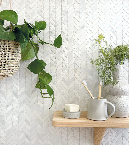 East Hampton Willow Leaf Marble Mosaic Stone Wall Tiles