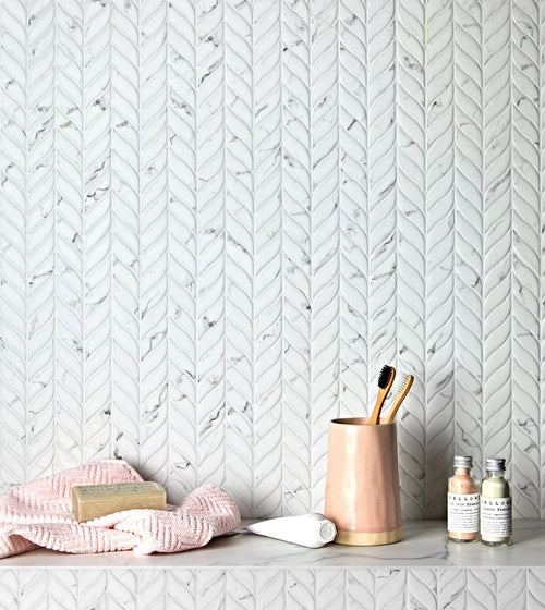 Malmo Willow Leaf White Mosaic Wall Tiles