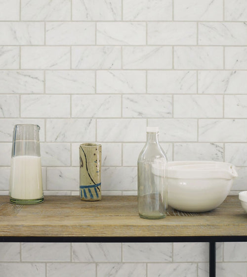 Malmo Base White Rectangle Marble Effect Wall Tiles