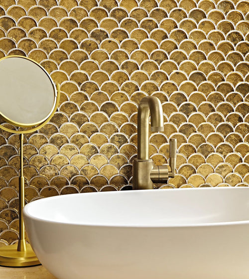 Metallic Vitreum Aurum Fan Gold Glass Tile Wall Tiles