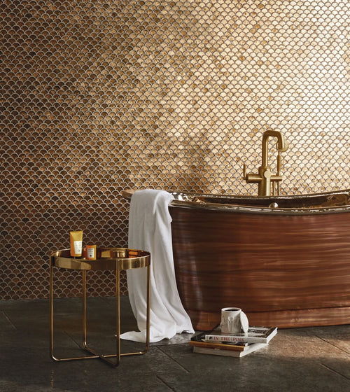 Metallic Vitreum Aurum Fan Gold Glass Tile Wall Tiles