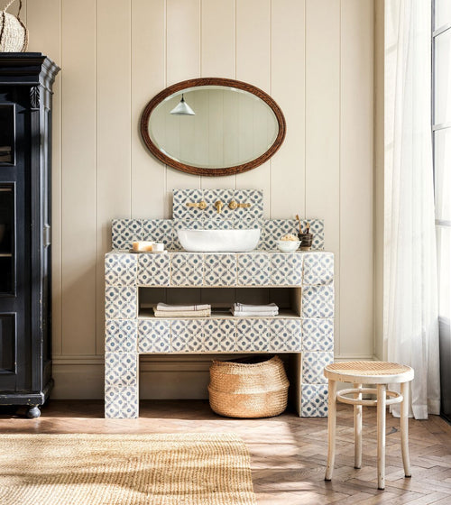 Neisha Crosland Atlas Pine Flower Indigo Moroccan Bathroom Tiles