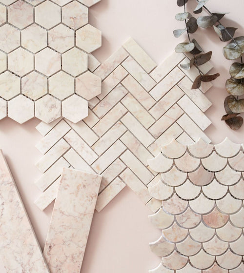 Aegean Pink Large Hexagon Marble Mosaic Hexagonal Kitchen Tiles