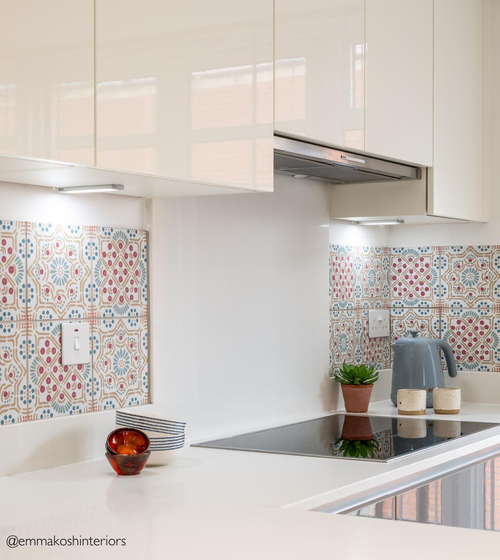 Nina Campbell Ronda Coral Aqua Porcelain Tile Kitchen Tiles