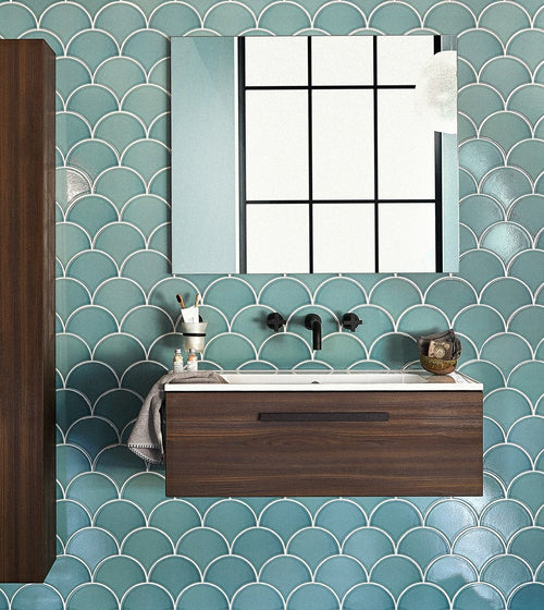 Escalas Lagoon Scallop Glazed Tile Green Wall Tiles