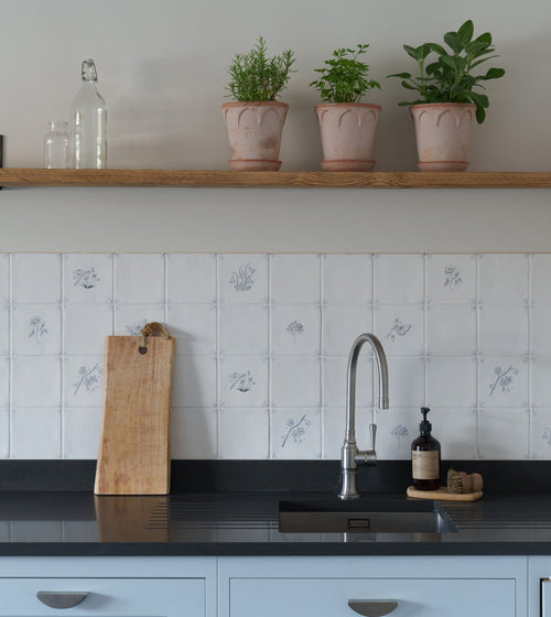 English Delft Peony Charcoal Matt Tile Handmade Kitchen Tiles English Delft Peony Charcoal Matt Tile Handmade Kitchen Tiles