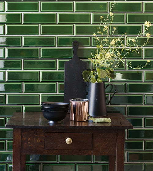 Metropolitan Brompton Road Glazed Metro Tile Green Kitchen Tiles