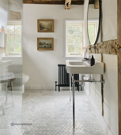 East Hampton Large Hexagon Marble Mosaic Hexagonal Kitchen Tiles