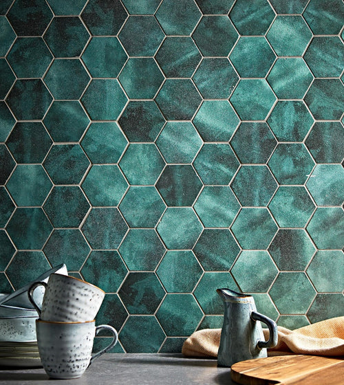 Nebula Green Hexagon Hexagonal Kitchen Tiles