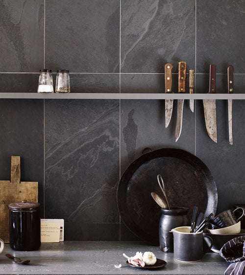 Urban Slate 40 x 40 Black/Grey Hallway Floor Tiles