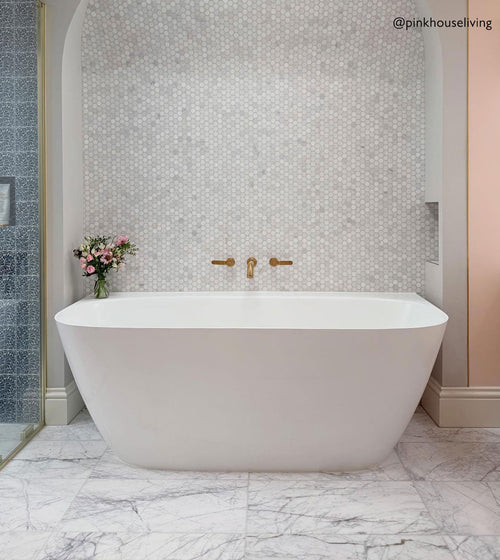 East Hampton Hexagon Marble Mosaic Hexagonal Kitchen Tiles