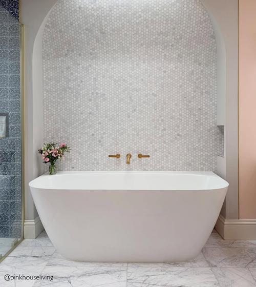East Hampton Hexagon Marble Mosaic Hexagonal Kitchen Tiles